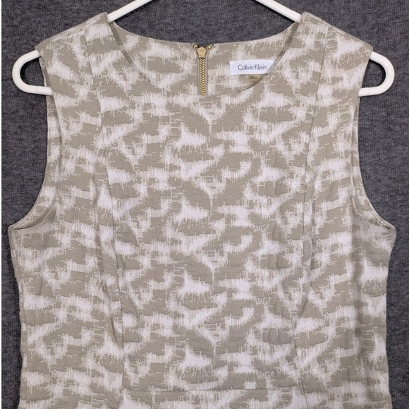 Calvin Klein White Beige Geometric Sleeveless Midi Sheath Dress Office‎ Size 10 - Picture 3 of 9